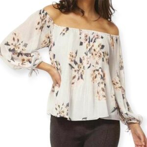 DYNAMITE White Floral Spring Summer Off the Shoulder Blouse Sz Large